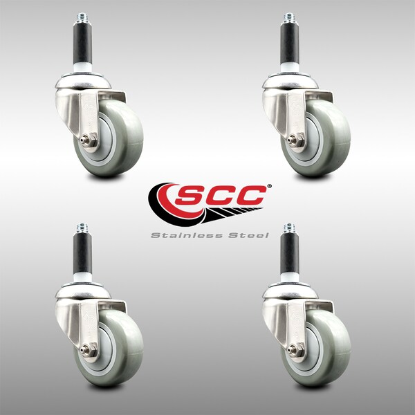 3 Inch 316SS Gray Polyurethane Swivel 7/8 Inch Expanding Stem Caster Set SCC